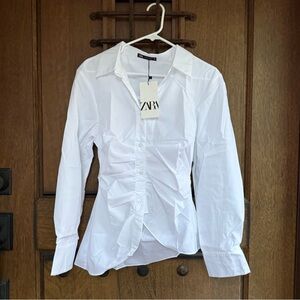 Zara Elegant White Ruched Blouse